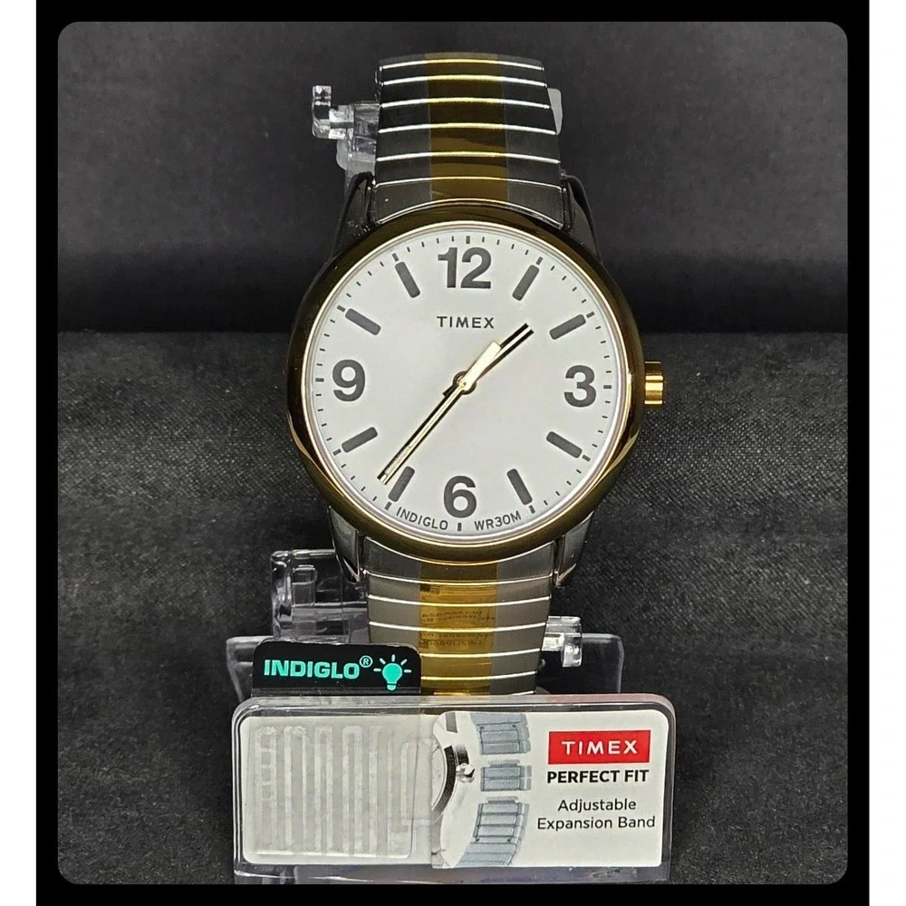 Timex Easy Reader Watch Mens Two Tone Indiglo Expansion Band